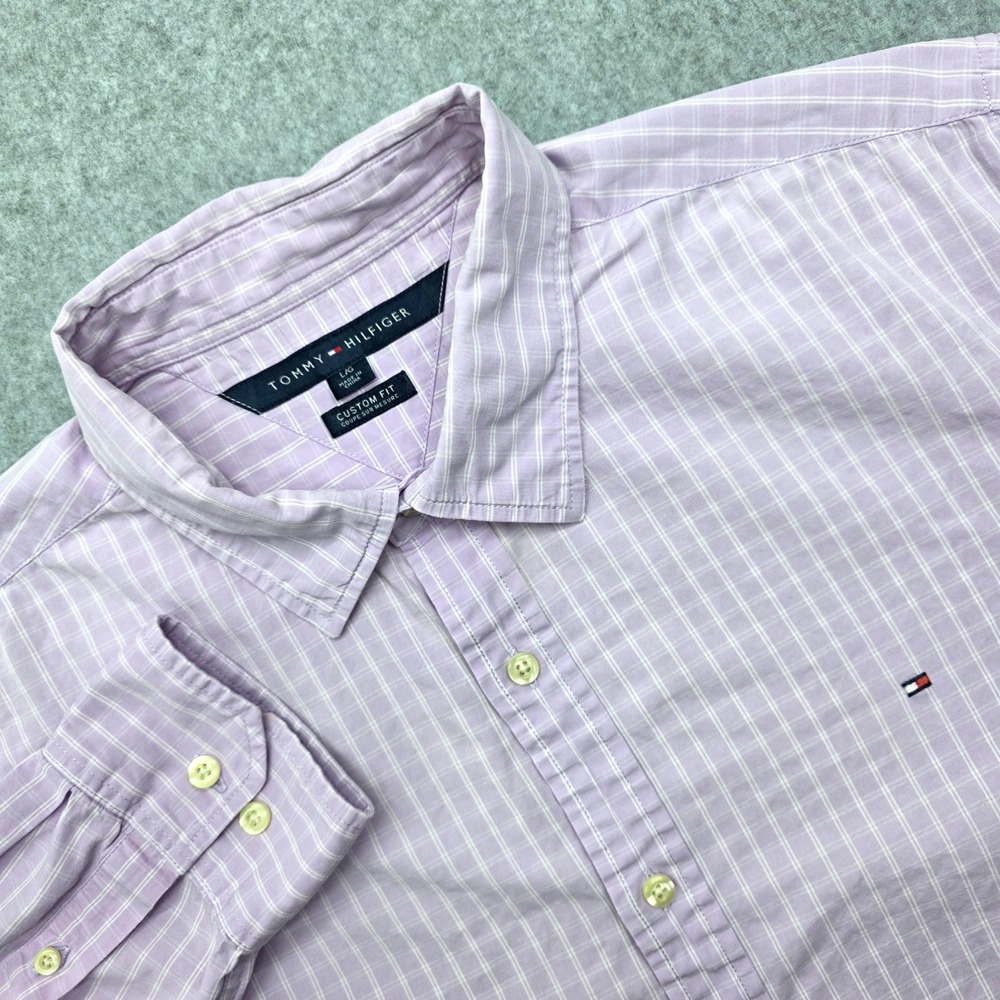 Tommy Hilfiger Men's L Custom Fit Long Sleeve Button Down Shirt Purple Ginghamâ